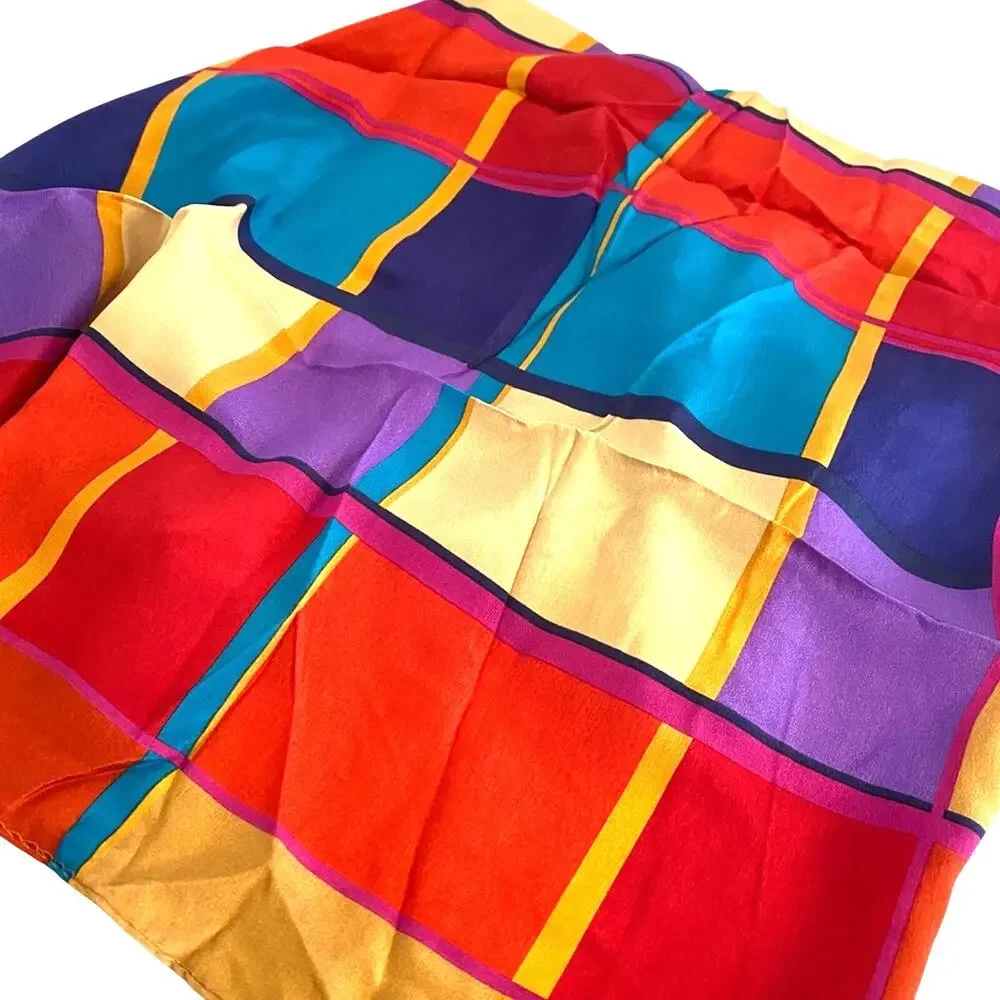 Vintage Liz Claiborne silky colorful square scarf colorblocks retro 1980's